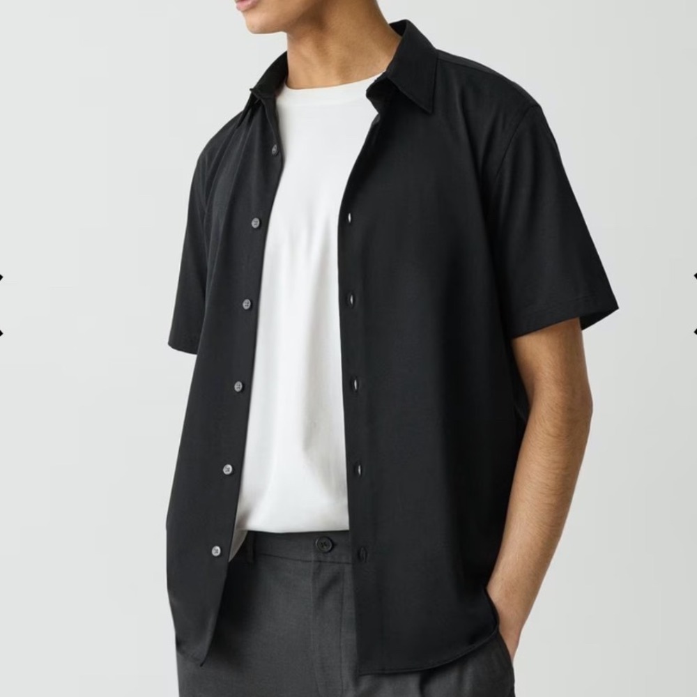 Theory Men's Irving Black Short Sleeve Soft Knit Button Down Top Size XXL